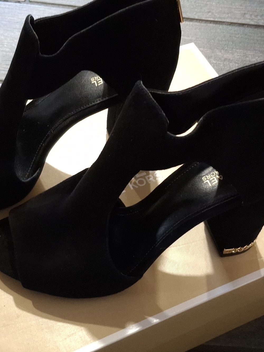 Michael Kors Black Suede Cutout Block Heel Sandals